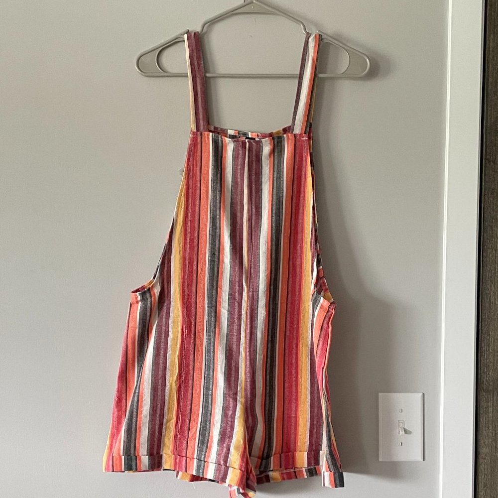 SHEIN LUNE Striped Dual Pocket Overall Romper - NWT